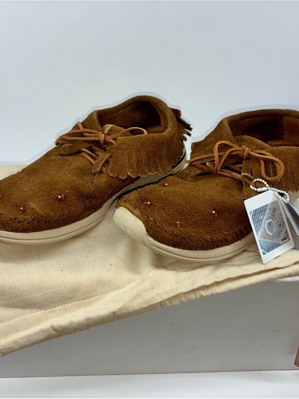 VISVIM Maliseet Shaman-Folk Suede Moccasins Camel Brown Men's Size 9 - NIB